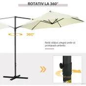 Outsunny Umbrelă de Grădină cu Rotație la 360°, Braț cu Bază în Cruce și Orificiu de Ventilație, Ø256x245 cm, Bej | Aosom Romania