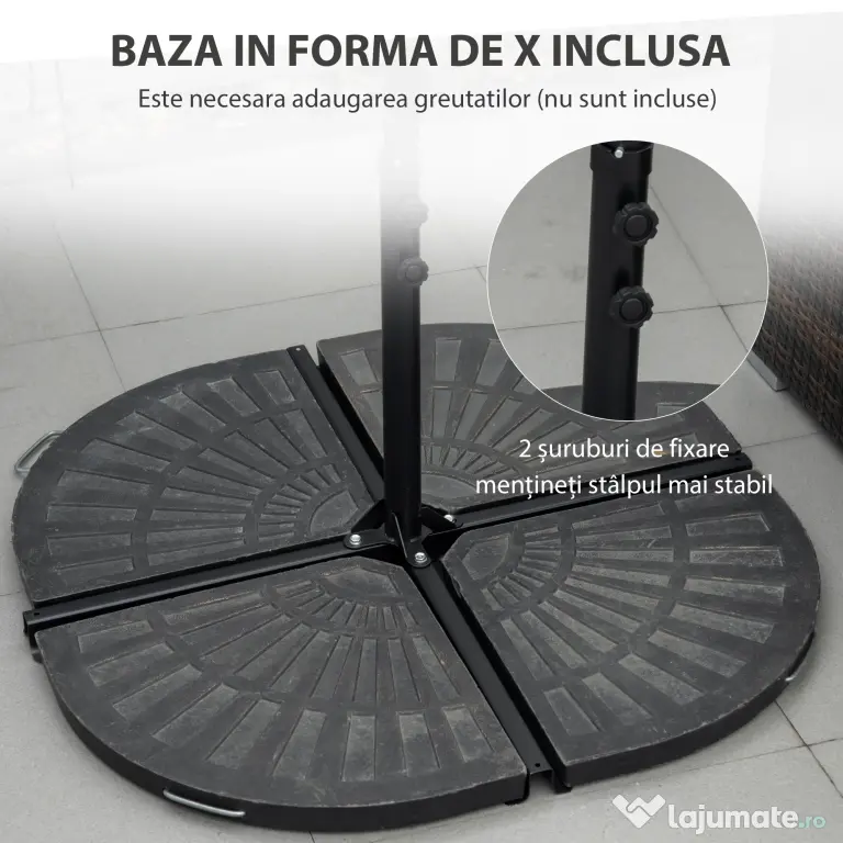 Outsunny Umbrelă de Grădină cu Rotație la 360°, Braț cu Bază în Cruce și Orificiu de Ventilație, Ø256x245 cm, Bej | Aosom Romania
