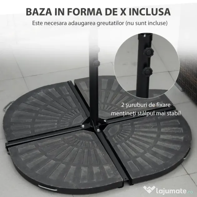 Outsunny Umbrelă de Grădină cu Rotație la 360°, Braț cu Bază în Cruce și Orificiu de Ventilație, Ø256x245 cm, Bej | Aosom Romania