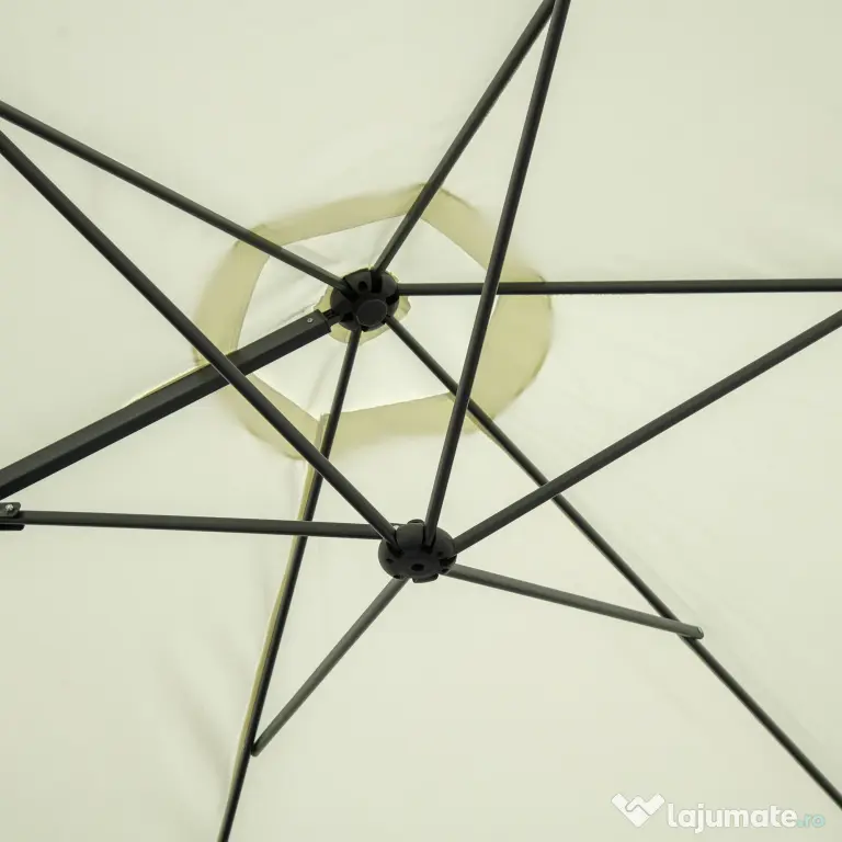 Outsunny Umbrelă de Grădină cu Rotație la 360°, Braț cu Bază în Cruce și Orificiu de Ventilație, Ø256x245 cm, Bej | Aosom Romania