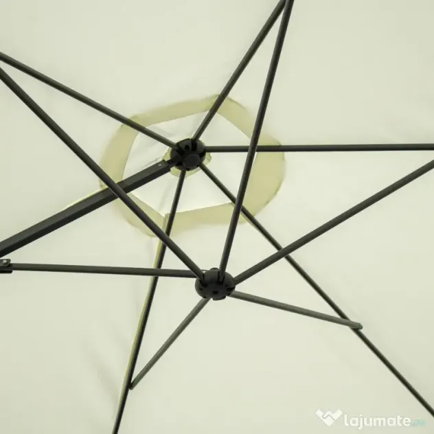 Outsunny Umbrelă de Grădină cu Rotație la 360°, Braț cu Bază în Cruce și Orificiu de Ventilație, Ø256x245 cm, Bej | Aosom Romania