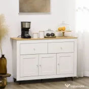 HOMCOM Bufet din lemn cu 2 sertare și 2 dulapuri, 117x35x80 cm, alb și culoare lemn | Aosom Romania 