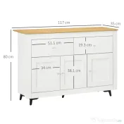 HOMCOM Bufet din lemn cu 2 sertare și 2 dulapuri, 117x35x80 cm, alb și culoare lemn | Aosom Romania 