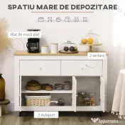 HOMCOM Bufet din lemn cu 2 sertare și 2 dulapuri, 117x35x80 cm, alb și culoare lemn | Aosom Romania 