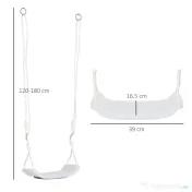 Outsunny Leagan pentru copii 9-36 luni din plastica PP si PE pentru spatii interioare si exterioare cu franghie reglabila si lumini LED, 39x16.5x120-180 cm, alb 
