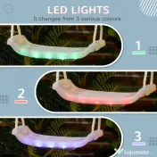 Outsunny Leagan pentru copii 9-36 luni din plastica PP si PE pentru spatii interioare si exterioare cu franghie reglabila si lumini LED, 39x16.5x120-180 cm, alb 