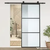 HOMCOM Kit pentru ușă glisantă din oțel carbon cu șine, opritoare și ghidaje, 200x40x0.6 cm, Negru 