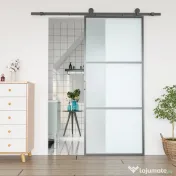 HOMCOM Set feronerie ușă culisantă, oțel carbon, suport 100 kg, pentru uși lemn 3.5-4.5 cm | Aosom Romania