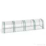 Outsunny Seră Tip Tunel pentru Plante, Folie PVC Impermeabilă și Anti-UV, 4 Uși cu Fermoar, 395x100x80 cm, Verde Închis/Transparent