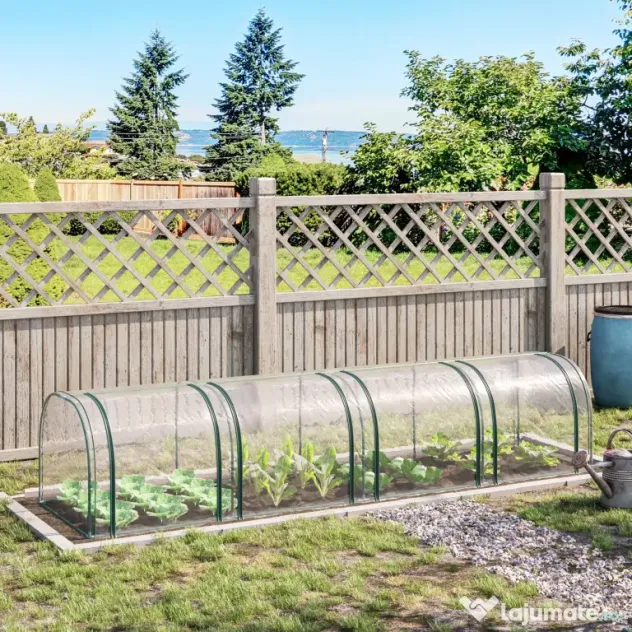Sera tip tunel Outsunny din otel si folie PVC impermeabila si anti-UV, verde inchis/transparenta 395x100x80cm | Aosom Romania