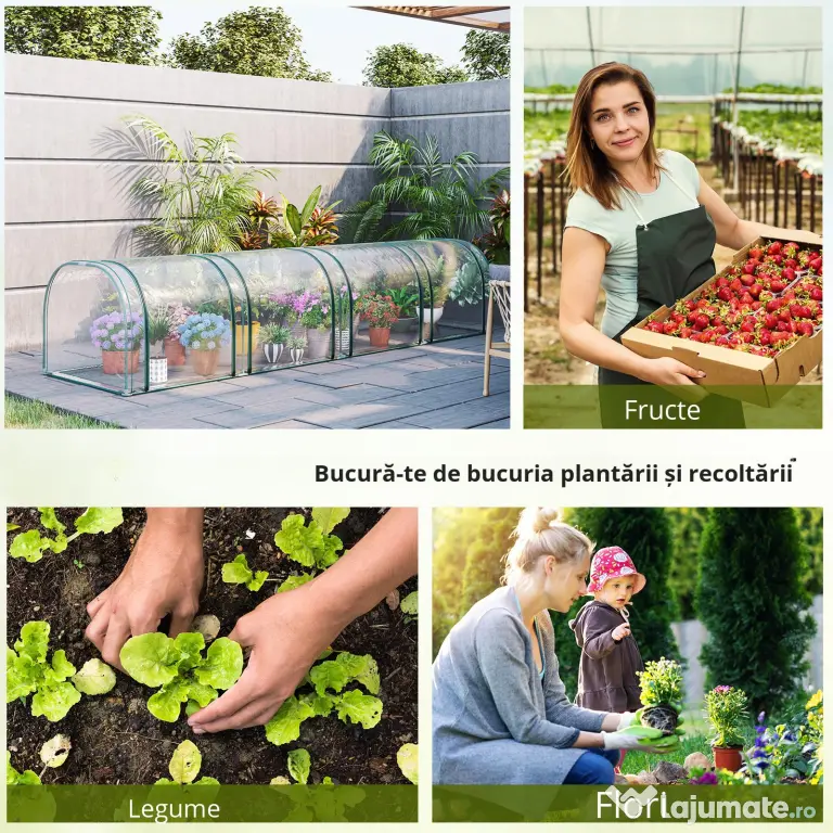 Sera tip tunel Outsunny din otel si folie PVC impermeabila si anti-UV, verde inchis/transparenta 395x100x80cm | Aosom Romania