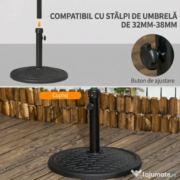Outsunny Bază pentru Umbrelă cu Buton Reglabil, Ø46x34 cm, Negru | Aosom Romania