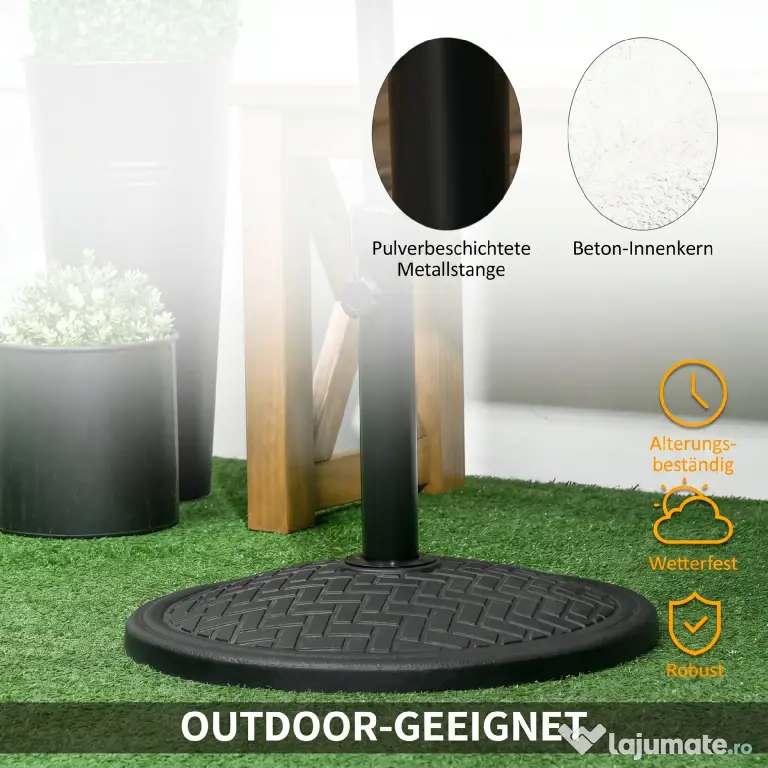 Outsunny Bază pentru Umbrelă cu Buton Reglabil, Ø46x34 cm, Negru | Aosom Romania