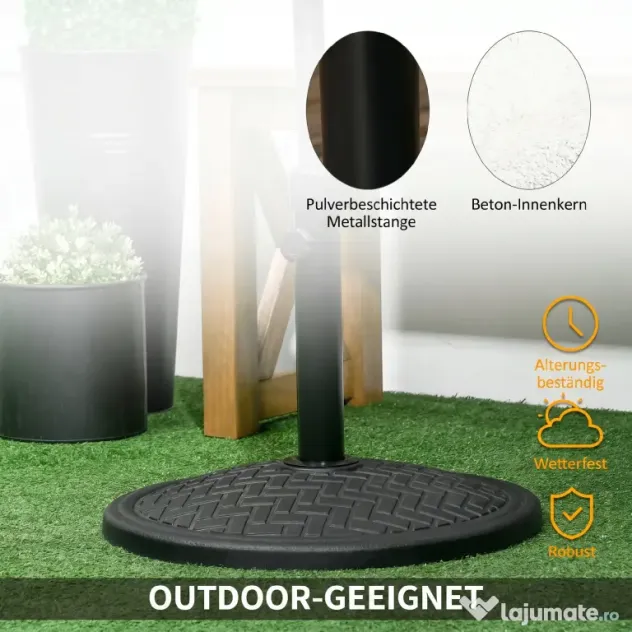 Outsunny Bază pentru Umbrelă cu Buton Reglabil, Ø46x34 cm, Negru | Aosom Romania