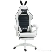 Vinsetto scaun gaming cu urechi de iepuraș, suport pentru picioare, perne, reclinabil și cu înălțime reglabilă, negru | Aosom Romania 