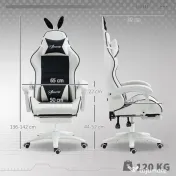 Vinsetto scaun gaming cu urechi de iepuraș, suport pentru picioare, perne, reclinabil și cu înălțime reglabilă, negru | Aosom Romania 