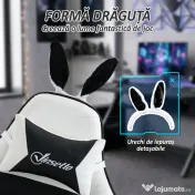 Vinsetto scaun gaming cu urechi de iepuraș, suport pentru picioare, perne, reclinabil și cu înălțime reglabilă, negru | Aosom Romania 