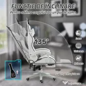 Vinsetto scaun gaming cu urechi de iepuraș, suport pentru picioare, perne, reclinabil și cu înălțime reglabilă, negru | Aosom Romania 