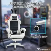 Vinsetto scaun gaming cu urechi de iepuraș, suport pentru picioare, perne, reclinabil și cu înălțime reglabilă, negru | Aosom Romania 
