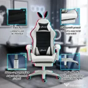 Vinsetto scaun gaming cu urechi de iepuraș, suport pentru picioare, perne, reclinabil și cu înălțime reglabilă, negru | Aosom Romania 