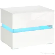 Noptieră cu LED HOMCOM | 2 Sertare cu Luciu | LED-uri RGB cu 16 Culori și 4 Moduri | Telecomandă | Alb | Aosom Romania