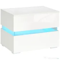 Noptieră cu LED HOMCOM | 2 Sertare cu Luciu | LED-uri RGB cu 16 Culori și 4 Moduri | Telecomandă | Alb | Aosom Romania