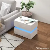 Noptieră cu LED HOMCOM | 2 Sertare cu Luciu | LED-uri RGB cu 16 Culori și 4 Moduri | Telecomandă | Alb | Aosom Romania