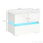 Noptieră cu LED HOMCOM | 2 Sertare cu Luciu | LED-uri RGB cu 16 Culori și 4 Moduri | Telecomandă | Alb | Aosom Romania