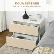 Noptieră cu LED HOMCOM | 2 Sertare cu Luciu | LED-uri RGB cu 16 Culori și 4 Moduri | Telecomandă | Alb | Aosom Romania