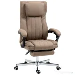 Vinsetto Scaun de Birou cu Masaj, Suport pentru Picioare și Telecomandă, din Material Textil cu Aspect de In, 65x61x108-118 cm, Maro