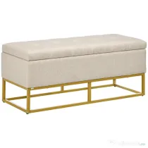 HOMCOM Bancă de Depozitare cu Șezut, Bancă Tapițată Dreptunghiulară, Taburet din Stofă de In cu Picioare de Oțel, 110x44x48 cm, Bej | Aosom Romania