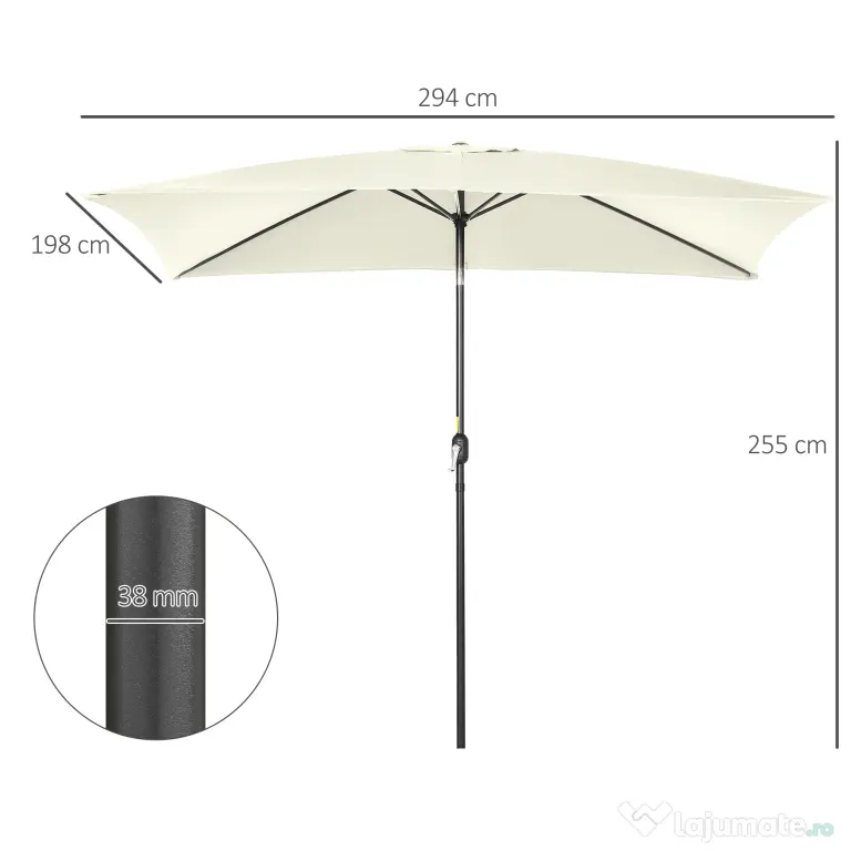 Outsunny Umbrelă de Grădină Mare, Aluminiu și Poliester, 195x295x240cm, Alb Crem și Negru | Aosom Romania