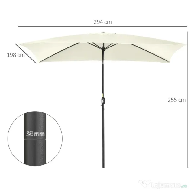 Outsunny Umbrelă de Grădină Mare, Aluminiu și Poliester, 195x295x240cm, Alb Crem și Negru | Aosom Romania