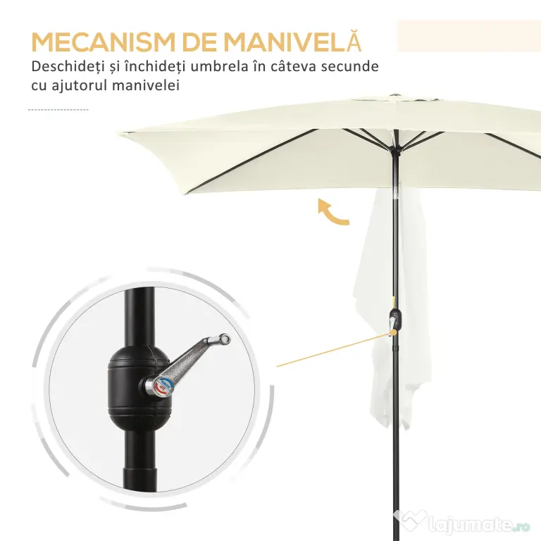 Outsunny Umbrelă de Grădină Mare, Aluminiu și Poliester, 195x295x240cm, Alb Crem și Negru | Aosom Romania