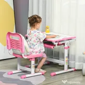 HOMCOM Set Masă și Scaun pentru Copii Reglabilă pe Înălțime, cu Blat Înclinabil 45°, 66x47x52-77 cm, Roz | Aosom Romania 