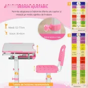 HOMCOM Set Masă și Scaun pentru Copii Reglabilă pe Înălțime, cu Blat Înclinabil 45°, 66x47x52-77 cm, Roz | Aosom Romania 