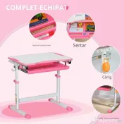HOMCOM Set Masă și Scaun pentru Copii Reglabilă pe Înălțime, cu Blat Înclinabil 45°, 66x47x52-77 cm, Roz | Aosom Romania 