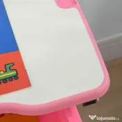 HOMCOM Set Masă și Scaun pentru Copii Reglabilă pe Înălțime, cu Blat Înclinabil 45°, 66x47x52-77 cm, Roz | Aosom Romania 