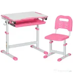 HOMCOM Set Masă și Scaun pentru Copii Reglabilă pe Înălțime, cu Blat Înclinabil 45°, 66x47x52-77 cm, Roz