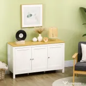 HOMCOM Credență de Bucătărie cu 3 Uși, Mobilier Modern de Bucătărie cu Raft Reglabil, Credență Tip Bufet pentru Sufragerie, Sala de Mese și Salon, 120x40x70 cm, Alb și Culoare Lemn | Aosom Romania 