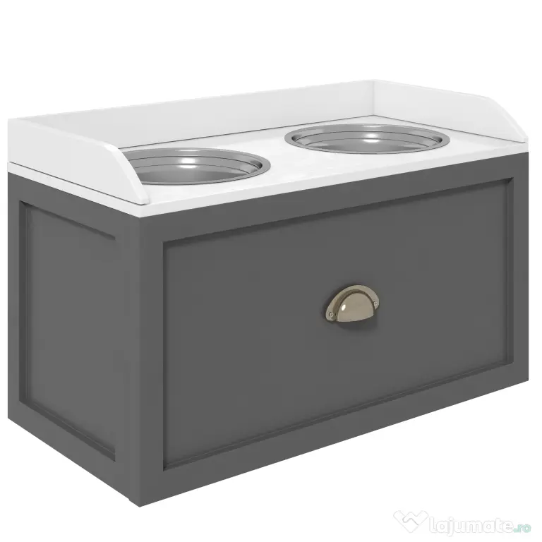 PawHut Boluri Înălțate pentru Câini din Oțel Inoxidabil și Lemn cu Sertar, 60x30x36 cm, Gri | Aosom Romania