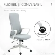 Vinsetto Scaun de Birou Ergonomic și Tapitat, Înălțime Reglabilă, Funcție de Înclinare, 62x56x110-119.5 cm, Gri | Aosom Romania 