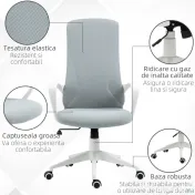 Vinsetto Scaun de Birou Ergonomic și Tapitat, Înălțime Reglabilă, Funcție de Înclinare, 62x56x110-119.5 cm, Gri | Aosom Romania 
