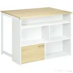 HOMCOM Masă de Bar Extensibilă Modernă din MDF, 4 Rafturi, Dulapior, Picioare Antiderapante, 116x79.5x91cm, Alb/Lemn | Aosom Romania