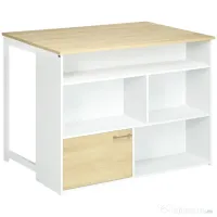 HOMCOM Masă de Bar Extensibilă Modernă din MDF, 4 Rafturi, Dulapior, Picioare Antiderapante, 116x79.5x91cm, Alb/Lemn | Aosom Romania 