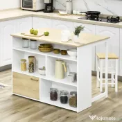 HOMCOM Masă de Bar Extensibilă Modernă din MDF, 4 Rafturi, Dulapior, Picioare Antiderapante, 116x79.5x91cm, Alb/Lemn | Aosom Romania 