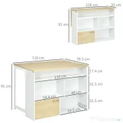 HOMCOM Masă de Bar Extensibilă Modernă din MDF, 4 Rafturi, Dulapior, Picioare Antiderapante, 116x79.5x91cm, Alb/Lemn | Aosom Romania 