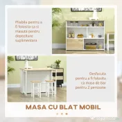 HOMCOM Masă de Bar Extensibilă Modernă din MDF, 4 Rafturi, Dulapior, Picioare Antiderapante, 116x79.5x91cm, Alb/Lemn | Aosom Romania 