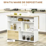 HOMCOM Masă de Bar Extensibilă Modernă din MDF, 4 Rafturi, Dulapior, Picioare Antiderapante, 116x79.5x91cm, Alb/Lemn | Aosom Romania 