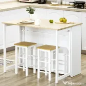 HOMCOM Masă de Bar Extensibilă Modernă din MDF, 4 Rafturi, Dulapior, Picioare Antiderapante, 116x79.5x91cm, Alb/Lemn | Aosom Romania 